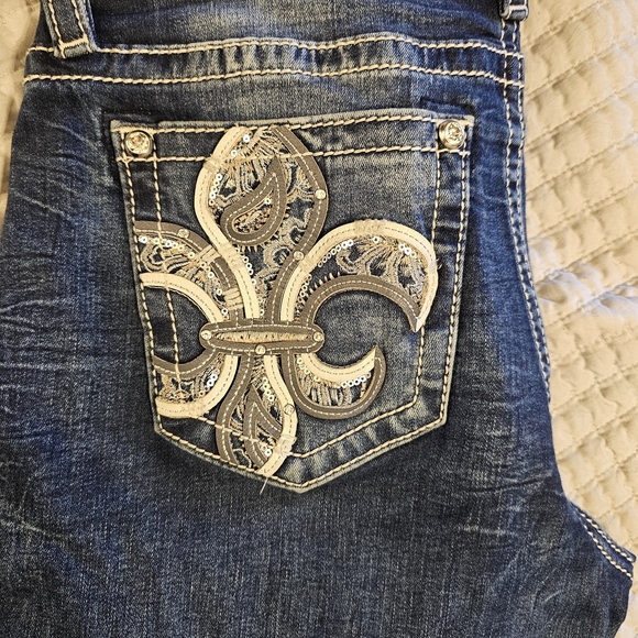 Miss Me Denim - Miss Me Blue Jeans with Silver Fleur-de-Lis